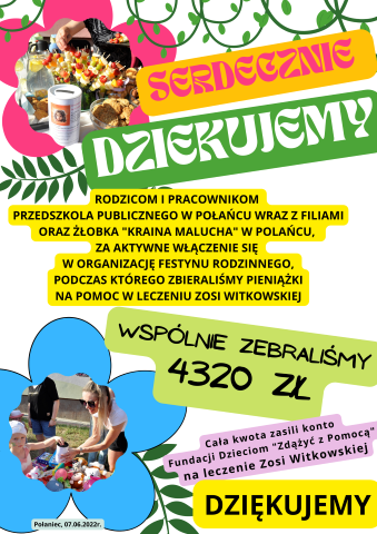 Składamy serdeczne podziękowania Rodzicom i Pracownikom 1