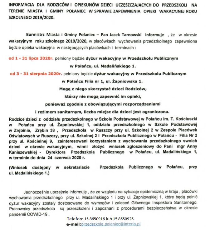 ogłoszenie NOWE wakacje 2020
